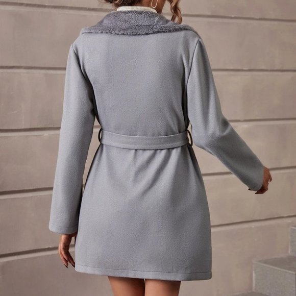 Grey Boho Womens Belted Overcoat - Picture 2 of 4